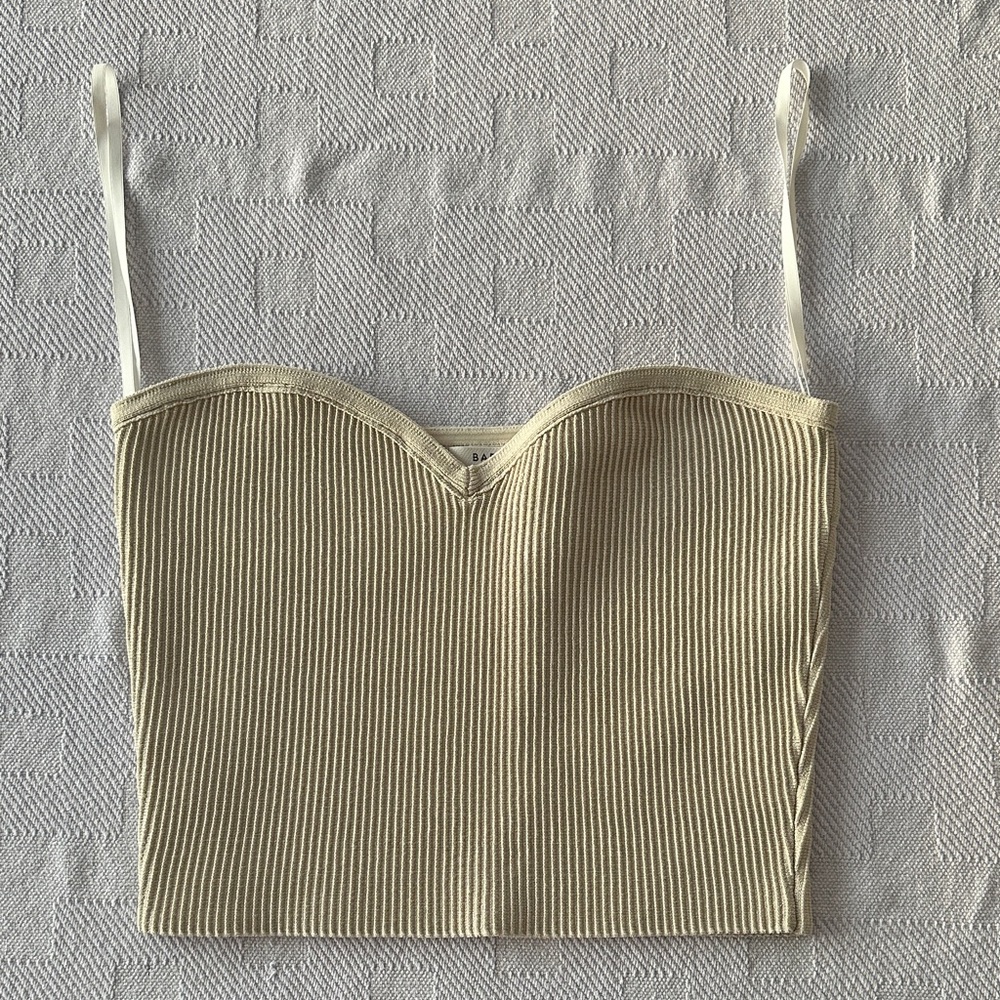 Babaton Cream Ribbed Sweetheart Crop Cami